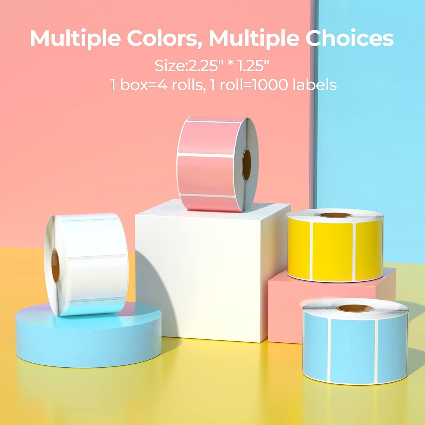 2.25"X1.25" Thermal Sticker Labels, Color Self-Adhesive Barcode Label for Direct Thermal Printer and Business, Rectangle Address Shipping Mailing Sticker, 4000 Sheets-White, Blue, Pink, Yellow