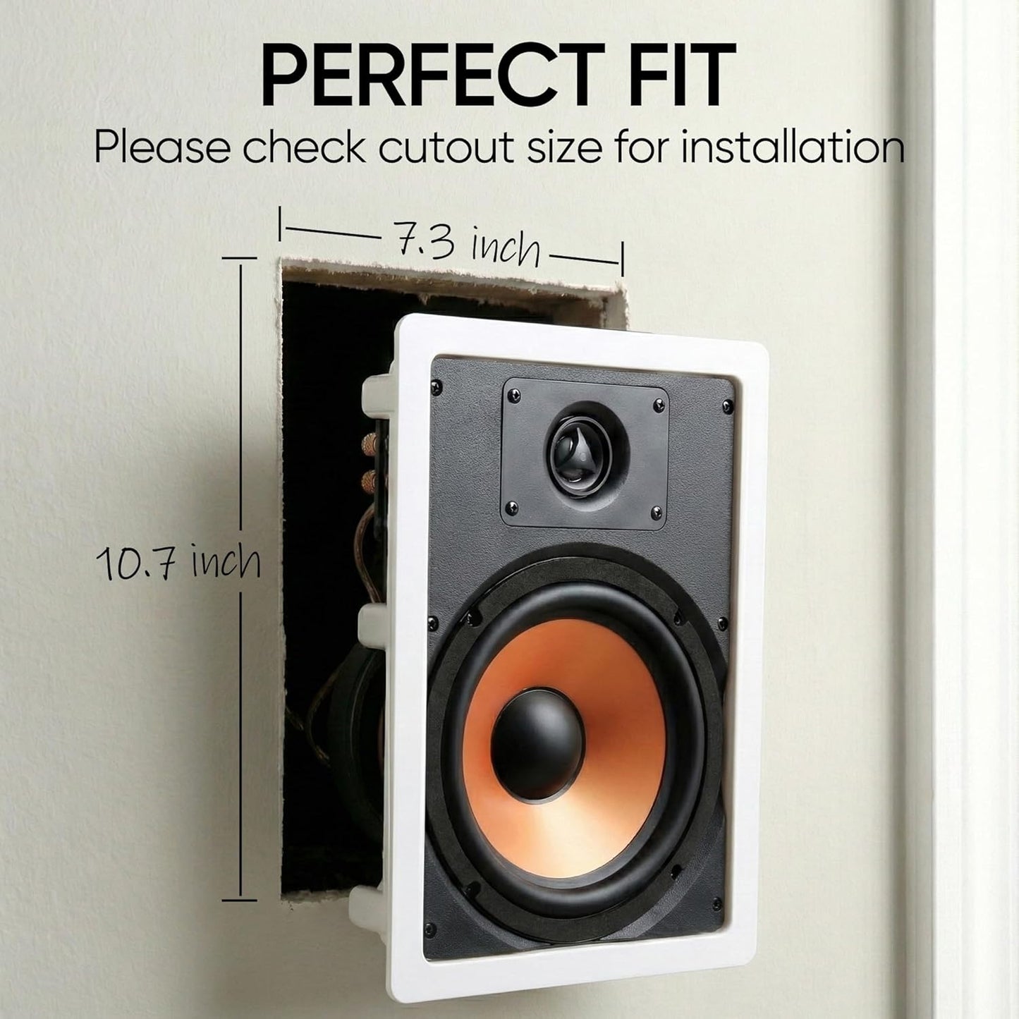 M-6S 2-Way In-Wall Speaker, 7.3"(W) by 10.7"(H) Cutout, Home Theater, Whole House Audio, Indoor or Covered Outdoor, 6.5" Woofer, 1" Tweeter, White, Paintable, Each