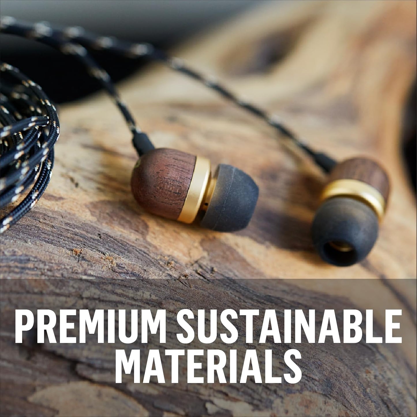 Smile Jamaica AUX Wired Earbuds with Microphone, Noise-Isolating In-Ear Headphones, Tangle-Resistant Cable, 3.5Mm Jack Sustainable (Brass)