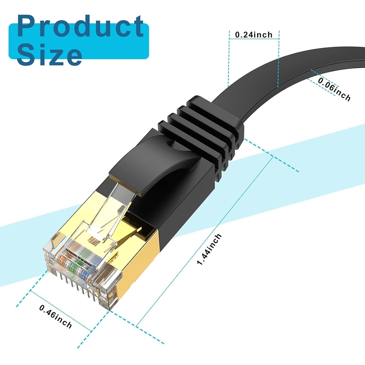 Ethernet Cable 75Ft High Speed Cat 6 Flat Network Cable with Rj45 Connectors, Long LAN Cable with Clips - Black 22.8 M