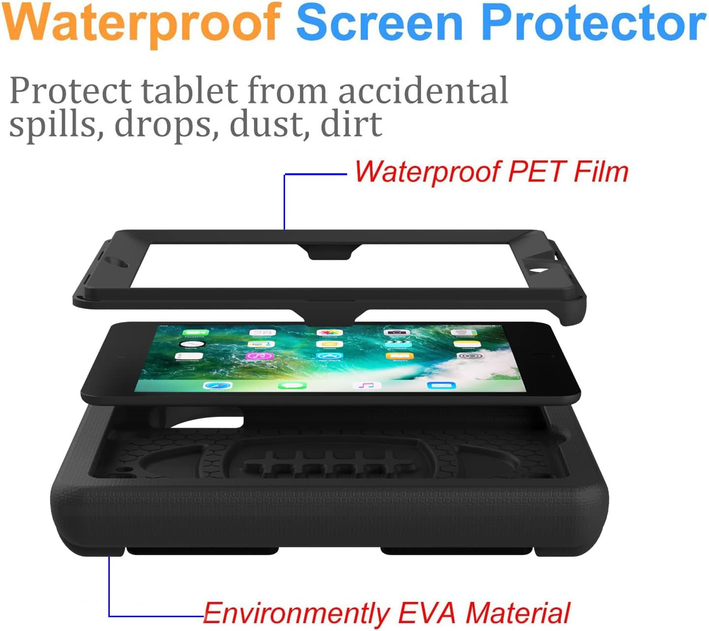 Case for Ipad Mini 1 2 3, Ipad Mini 1/2/3 Case for Kids - Built-In Screen Protector, Shockproof Lightweight Hard Cover Handle Stand Kids Case for Ipad Mini 1St 2Nd 3Rd Generation, Black