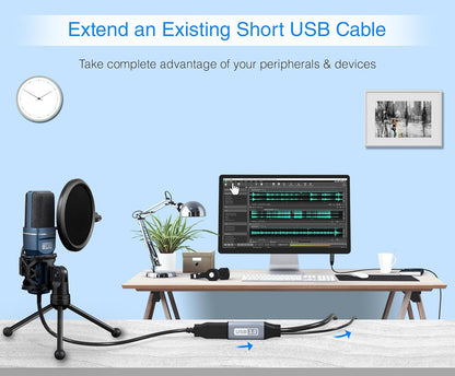 Active USB 3.0 Extension Cable 32FT (5 Gbps USB Extender Cord, In-Wall CL3 Rated) - Long USB Extension Cable for Webcam, VR Headset, Printer, Hard Drive, Keyboard, Mouse