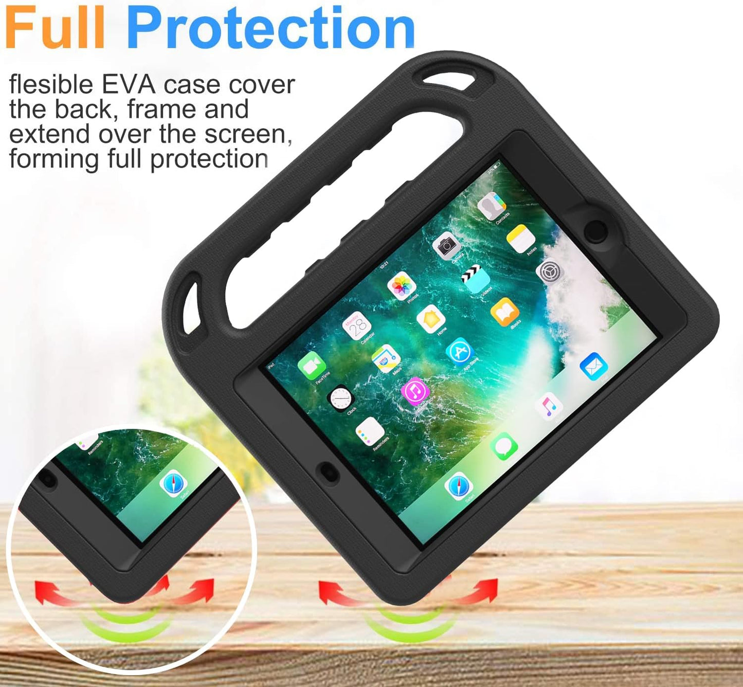 Case for Ipad Mini 1 2 3, Ipad Mini 1/2/3 Case for Kids - Built-In Screen Protector, Shockproof Lightweight Hard Cover Handle Stand Kids Case for Ipad Mini 1St 2Nd 3Rd Generation, Black