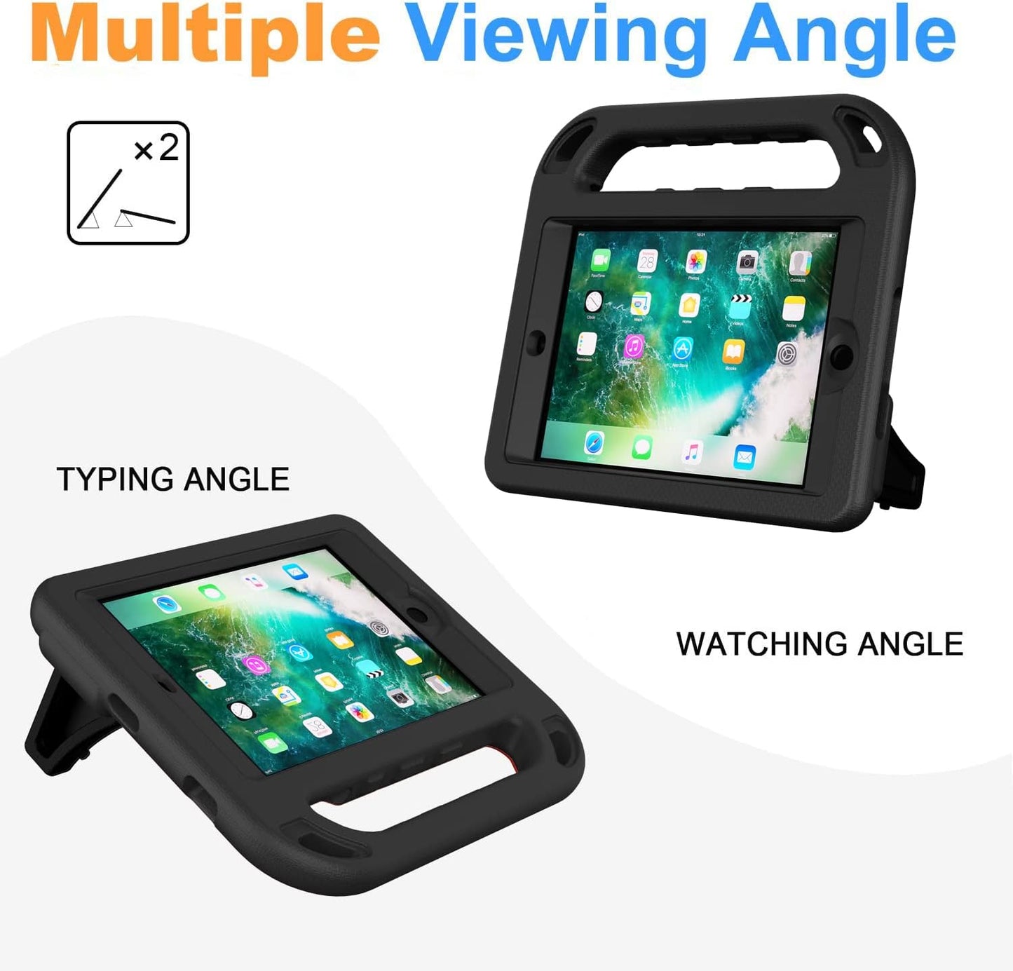 Case for Ipad Mini 1 2 3, Ipad Mini 1/2/3 Case for Kids - Built-In Screen Protector, Shockproof Lightweight Hard Cover Handle Stand Kids Case for Ipad Mini 1St 2Nd 3Rd Generation, Black